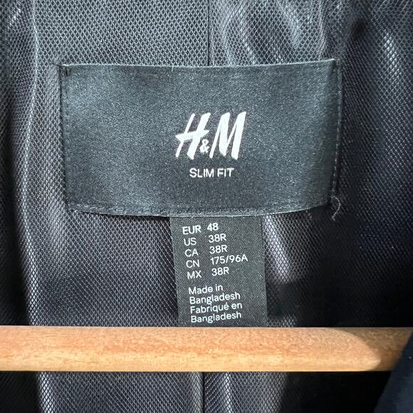 H&M Mens Slim Fit Suit Navy Size38R - Picture 3 of 11